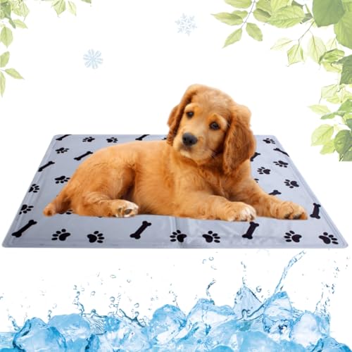 LEZUAN Kühlmatte Hunde mit Ungiftiges Gel, Selbstkühlende Hundematte Kratzfeste, Waschbar Kühlkissen für Haustiere, Langlebige Hund Kältematte, Perfekt für heißen Sommer(Knochen,40x50cm) von LEZUAN