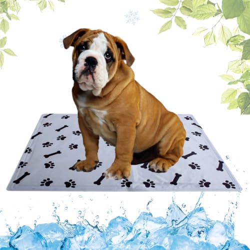 LEZUAN Kühlmatte Hunde mit Ungiftiges Gel, Selbstkühlende Hundematte Kratzfeste, Waschbar Kühlkissen für Haustiere, Langlebige Hund Kältematte, Perfekt für heißen Sommer(Knochen,50x65cm) von LEZUAN