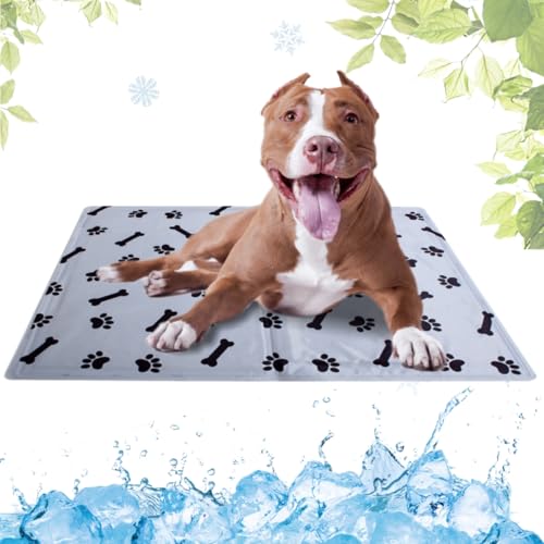 LEZUAN Kühlmatte Hunde mit Ungiftiges Gel, Selbstkühlende Hundematte Kratzfeste, Waschbar Kühlkissen für Haustiere, Langlebige Hund Kältematte, Perfekt für heißen Sommer(Knochen,50x90cm) von LEZUAN