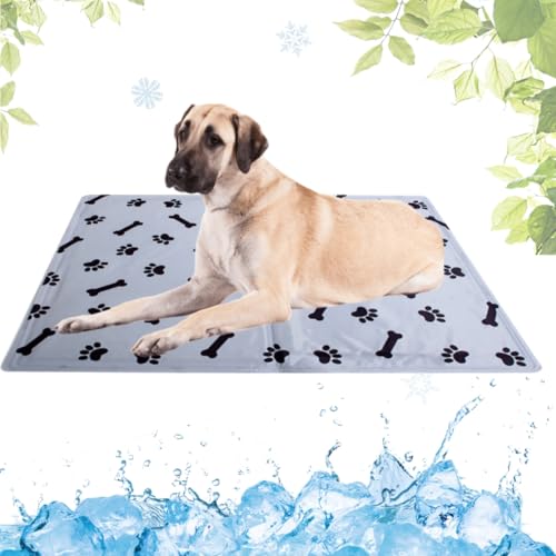 LEZUAN Kühlmatte Hunde mit Ungiftiges Gel, Selbstkühlende Hundematte Kratzfeste, Waschbar Kühlkissen für Haustiere, Langlebige Hund Kältematte, Perfekt für heißen Sommer(Knochen,80x120cm) von LEZUAN