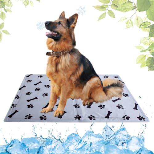 LEZUAN Kühlmatte Hunde mit Ungiftiges Gel, Selbstkühlende Hundematte Kratzfeste, Waschbar Kühlkissen für Haustiere, Langlebige Hund Kältematte, Perfekt für heißen Sommer(Knochen,80x95cm) von LEZUAN
