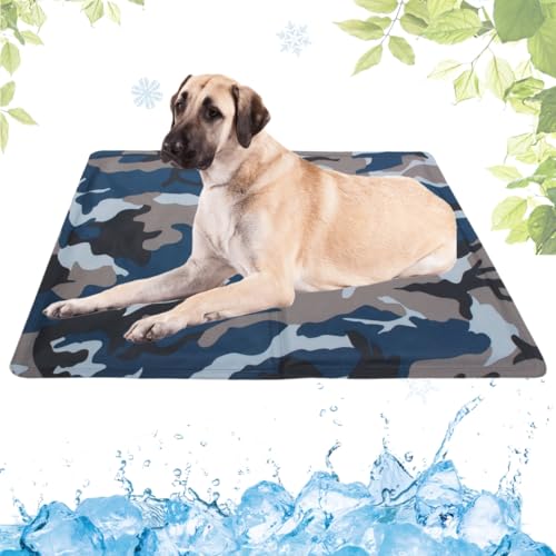 LEZUAN Kühlmatte Hunde mit Ungiftiges Gel, Selbstkühlende Hundematte Kratzfeste, Waschbar Kühlkissen für Haustiere, Langlebige Hund Kältematte, Perfekt für heißen Sommer(Tarnung,80x120cm) von LEZUAN