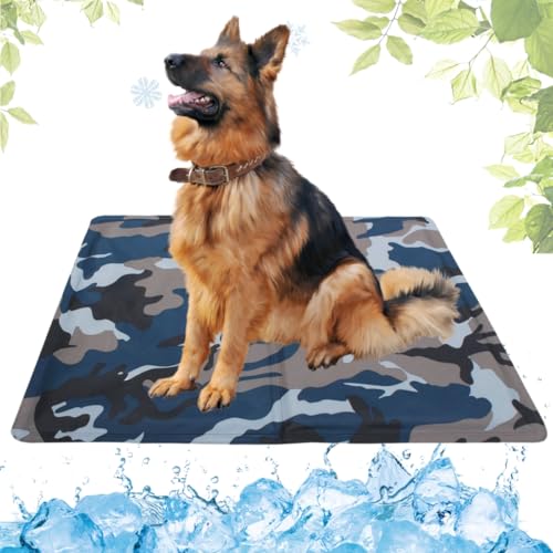 LEZUAN Kühlmatte Hunde mit Ungiftiges Gel, Selbstkühlende Hundematte Kratzfeste, Waschbar Kühlkissen für Haustiere, Langlebige Hund Kältematte, Perfekt für heißen Sommer(Tarnung,80x95cm) von LEZUAN