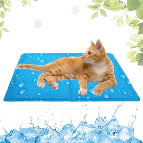 LEZUAN Kühlmatte Hunde mit Ungiftiges Gel, Selbstkühlende Hundematte Kratzfeste, Waschbar Kühlkissen für Haustiere, Langlebige Hund Kältematte, Perfekt für heißen Sommer(Wassertropfen,30x40cm) von LEZUAN