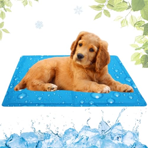 LEZUAN Kühlmatte Hunde mit Ungiftiges Gel, Selbstkühlende Hundematte Kratzfeste, Waschbar Kühlkissen für Haustiere, Langlebige Hund Kältematte, Perfekt für heißen Sommer(Wassertropfen,40x50cm) von LEZUAN