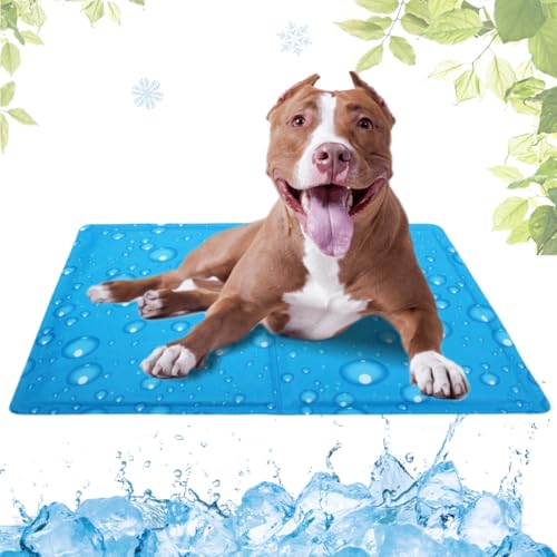 LEZUAN Kühlmatte Hunde mit Ungiftiges Gel, Selbstkühlende Hundematte Kratzfeste, Waschbar Kühlkissen für Haustiere, Langlebige Hund Kältematte, Perfekt für heißen Sommer(Wassertropfen,50x90cm) von LEZUAN