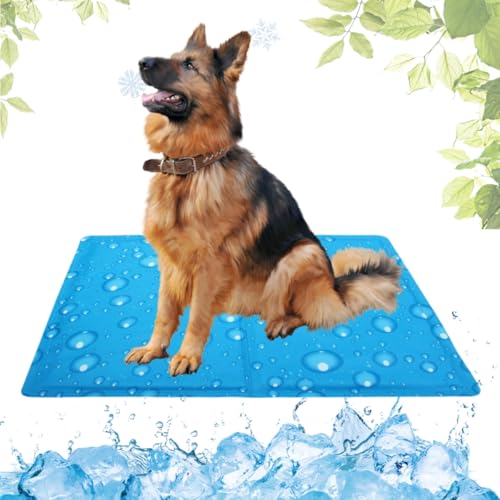 LEZUAN Kühlmatte Hunde mit Ungiftiges Gel, Selbstkühlende Hundematte Kratzfeste, Waschbar Kühlkissen für Haustiere, Langlebige Hund Kältematte, Perfekt für heißen Sommer(Wassertropfen,80x95cm) von LEZUAN