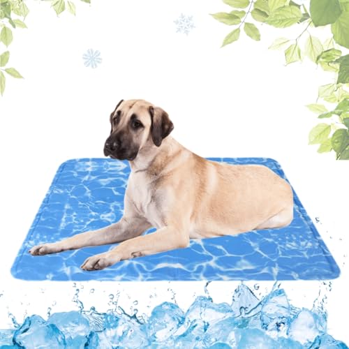LEZUAN Kühlmatte Hunde mit Ungiftiges Gel, Selbstkühlende Hundematte Kratzfeste, Waschbar Kühlkissen für Haustiere, Langlebige Hund Kältematte, Perfekt für heißen Sommer(Wasserwellen,80x120cm) von LEZUAN