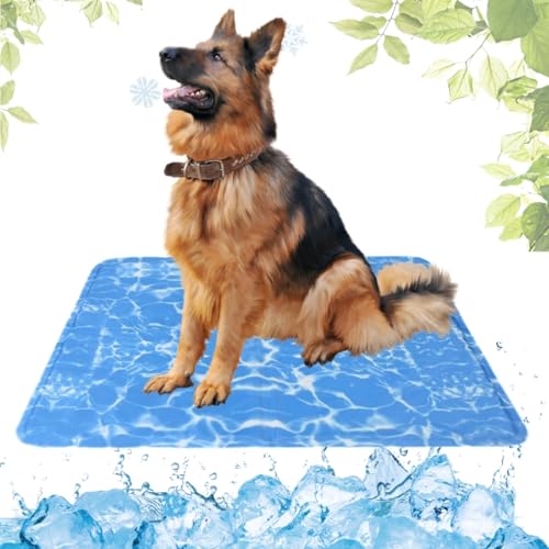 LEZUAN Kühlmatte Hunde mit Ungiftiges Gel, Selbstkühlende Hundematte Kratzfeste, Waschbar Kühlkissen für Haustiere, Langlebige Hund Kältematte, Perfekt für heißen Sommer(Wasserwellen,80x95cm) von LEZUAN