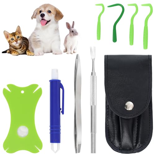 LFBEST Zeckenzange für Hunde und Katze, Zeckenzange 8 In 1 Set Mit Etui, Profi Zeckenhaken und Automatische Zeckenpinzette Set- Zeckenzange für Mensch und Haustier von LFBEST