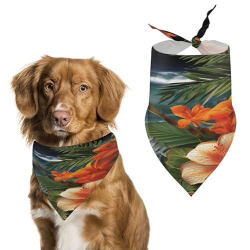 Halstuch, Halstuch, Motiv: tropische Blumen und Dekorationen, waschbar, bedruckt, Dreieckstuch für Hunde oder Katzen von LFDSYEOQ