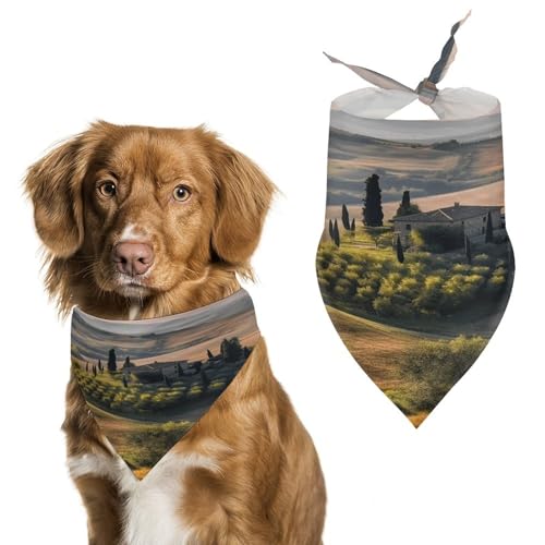 Hundehalstuch, Halstuch, Motiv: Toskana, Landschaft, Baum, Landschaft, Bauernhof, waschbar, bedruckt, Dreieck, Halstuch für Hunde oder Katzen Hundehalstuch, Halstuch, Motiv: Toskana, Landschaft, Baum, Landschaft, Bauernhof, waschbar, bedruckt, Dreieck, Halstuch für Hunde oder Katzen von LFDSYEOQ