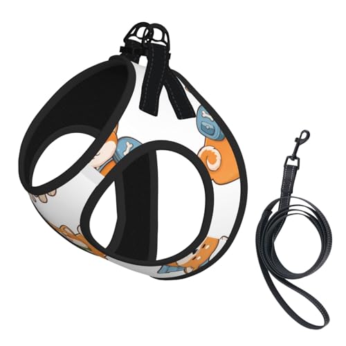 L Pet Leash Vest Hundegeschirr, klein, niedlicher Shiba Inu Hundeaufdruck, verstellbar, für Outdoor-Reisen und Spaziergänge von LGHHGY