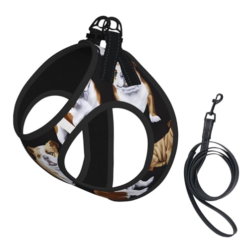 L Pet Leash Vest Hundegeschirr – kleine Größe, Englische Bulldoggen Druck, verstellbar, für Outdoor-Reisen und Spaziergänge L Pet Leash Vest Hundegeschirr – kleine Größe, Englische Bulldoggen Druck, verstellbar, für Outdoor-Reisen und Spaziergänge von LGHHGY