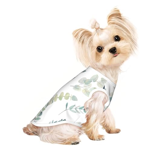 L Pet atmungsaktives ärmelloses T-Shirt für Katzen und Hunde, leicht, weiß, mit natürlichem grünen Zweigdruck, dehnbar, Weiß L Pet atmungsaktives ärmelloses T-Shirt für Katzen und Hunde, leicht, weiß, mit natürlichem grünen Zweigdruck, dehnbar, Weiß von LGHHGY