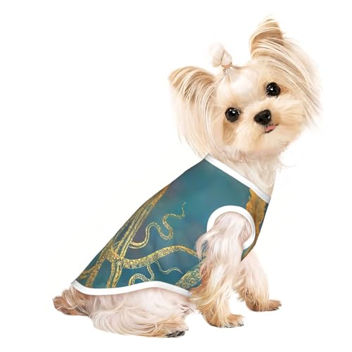 M Pet Atmungsaktives ärmelloses T-Shirt für Katzen & Hunde, leichtes Tanktop mit goldenem Oktopus-Druck, dehnbar von LGHHGY