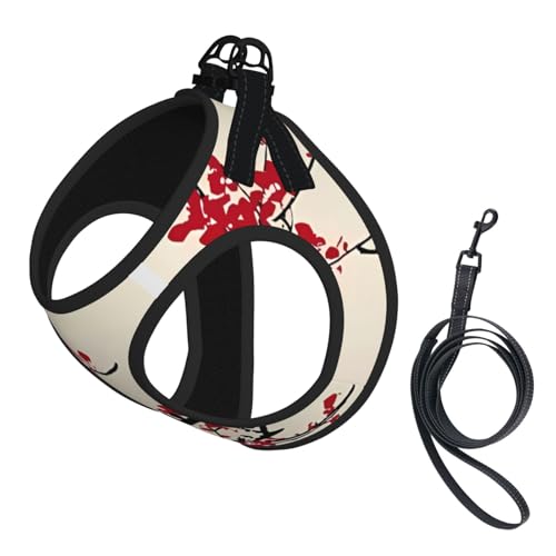 M Pet Leash Vest Hundegeschirr, klein, japanisches Blumenmuster, Kirschblüten-Druck, verstellbar, für Outdoor-Reisen und Spaziergänge M Pet Leash Vest Hundegeschirr, klein, japanisches Blumenmuster, Kirschblüten-Druck, verstellbar, für Outdoor-Reisen und Spaziergänge von LGHHGY