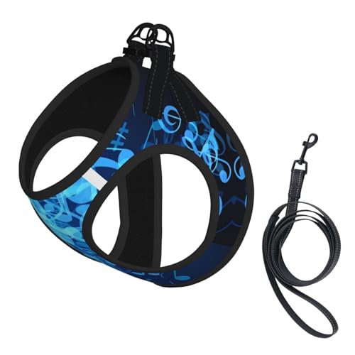 M Pet Leash Vest Hundegeschirr – kleine Größe, blauer Musiknoten-Druck, verstellbar, für Outdoor-Reisen und Spaziergänge M Pet Leash Vest Hundegeschirr – kleine Größe, blauer Musiknoten-Druck, verstellbar, für Outdoor-Reisen und Spaziergänge von LGHHGY
