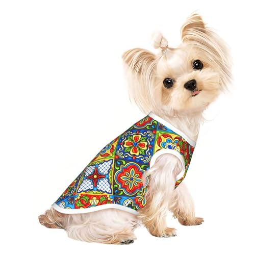 M Pet atmungsaktives ärmelloses T-Shirt für Katzen und Hunde, leichtes mexikanisches Keramik-Tanktop mit Fliesendruck, dehnbar M Pet atmungsaktives ärmelloses T-Shirt für Katzen und Hunde, leichtes mexikanisches Keramik-Tanktop mit Fliesendruck, dehnbar von LGHHGY