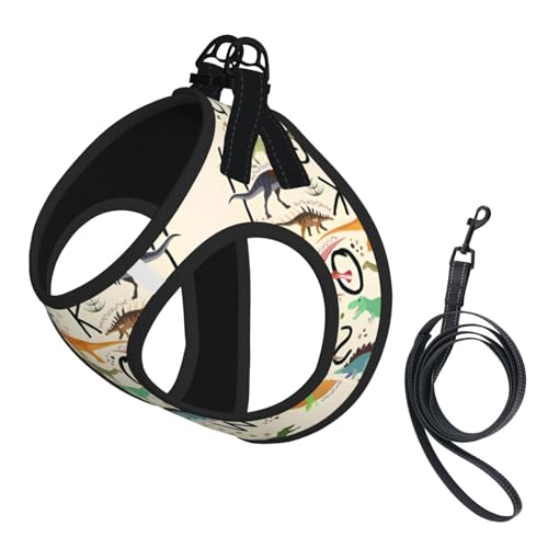 S Haustier-Leine, Hundegeschirr, klein, stilvolle Lernalphabete mit Dinosaurier-Druck, verstellbar, für Outdoor-Reisen und Spaziergänge von LGHHGY
