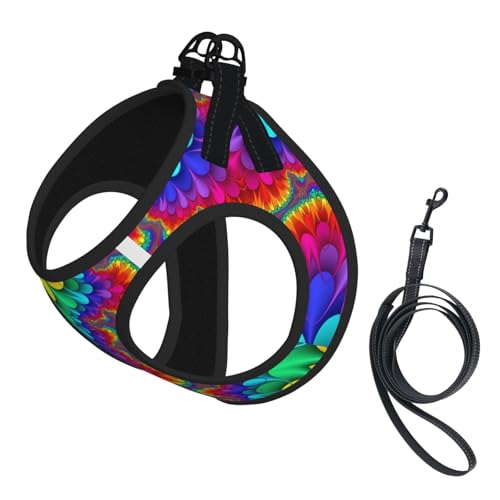 S Pet Leash Vest Hundegeschirr, klein, Regenbogenfarben, Batikmuster, roter Druck, verstellbar, für Outdoor-Reisen und Spaziergänge S Pet Leash Vest Hundegeschirr, klein, Regenbogenfarben, Batikmuster, roter Druck, verstellbar, für Outdoor-Reisen und Spaziergänge von LGHHGY