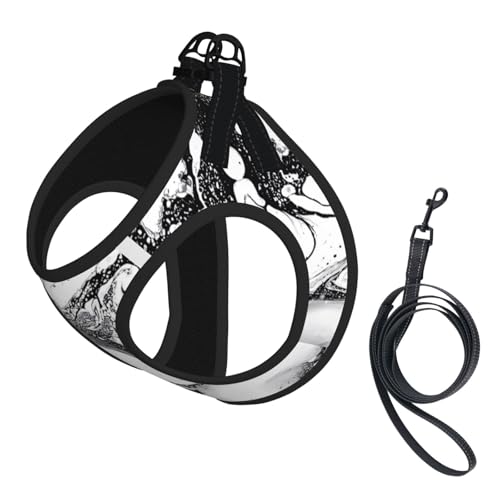 S Pet Leash Vest Hundegeschirr – kleine Größe, schwarz-weißer Marmordruck, verstellbar, für Outdoor-Reisen und Spaziergänge von LGHHGY