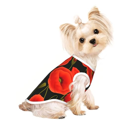 S Pet atmungsaktives ärmelloses T-Shirt für Katzen und Hunde, leichtes Tanktop mit Mohnblumen-Druck, dehnbar S Pet atmungsaktives ärmelloses T-Shirt für Katzen und Hunde, leichtes Tanktop mit Mohnblumen-Druck, dehnbar von LGHHGY