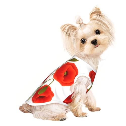 S Pet atmungsaktives ärmelloses T-Shirt für Katzen und Hunde, leichtes Tanktop mit Mohnblumen-Druck, dehnbar S Pet atmungsaktives ärmelloses T-Shirt für Katzen und Hunde, leichtes Tanktop mit Mohnblumen-Druck, dehnbar von LGHHGY