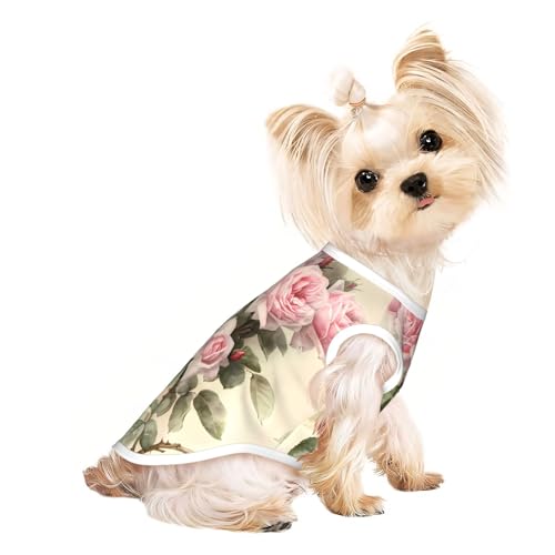 S Pet atmungsaktives ärmelloses T-Shirt für Katzen & Hunde, leichtes rosa Vintage-Rosendruck-Tanktop mit Stretchanteil S Pet atmungsaktives ärmelloses T-Shirt für Katzen & Hunde, leichtes rosa Vintage-Rosendruck-Tanktop mit Stretchanteil von LGHHGY