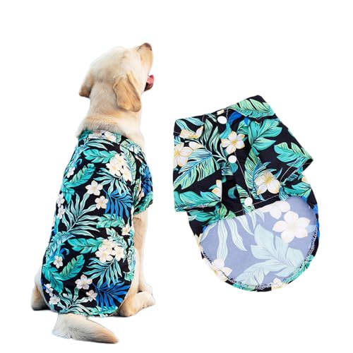 LHYZ PARK T-Shirt für Hunde und Katzen, Motiv: Hawaiianischer Stranddruck, niedlich, für kleine bis mittelgroße Hunde und Katzen, coole Sommerweste, Camp-Shirt, Kleidung (Marineblau, XL) von LHYZ PARK
