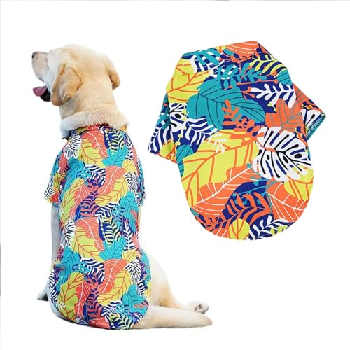 LHYZ PARK T-Shirt für Hunde und Katzen, Motiv: Hawaiianischer Stranddruck, niedlich, für kleine bis mittelgroße Hunde und Katzen, coole Sommerweste, Camp-Shirt, Kleidung (Orangeblau, M) von LHYZ PARK