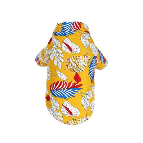 LHYZ PARK T-Shirt für Hunde und Katzen, Motiv: Hawaiianischer Stranddruck, niedlich, für kleine bis mittelgroße Hunde und Katzen, coole Sommerweste, Camp-Shirt, Kleidung (gelbe Blätter, S) von LHYZ PARK