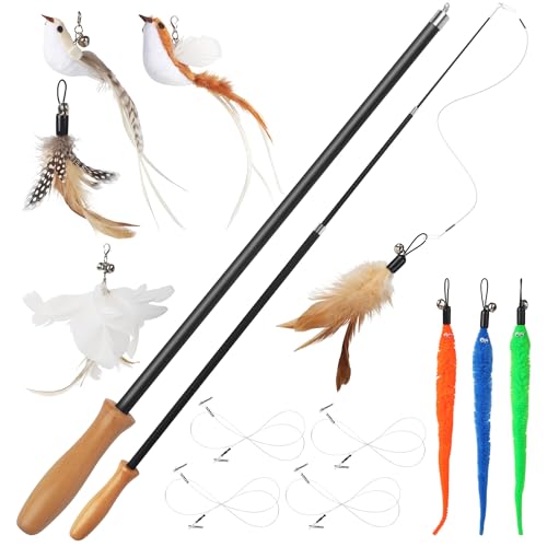 14 Stück Katzenspielzeug, Katzen Spielzeug Set mit 2 Langen Katzenengel, 4 Angelschnüren, 2 Vogel, 3 Federn und 3 Würm. 42-110CM Cat Toys Stabil, Interaktives Katzenspielzeug mit Glöckchen 14 Stück Katzenspielzeug, Katzen Spielzeug Set mit 2 Langen Katzenengel, 4 Angelschnüren, 2 Vogel, 3 Federn und 3 Würm. 42-110CM Cat Toys Stabil, Interaktives Katzenspielzeug mit Glöckchen von LIAILA