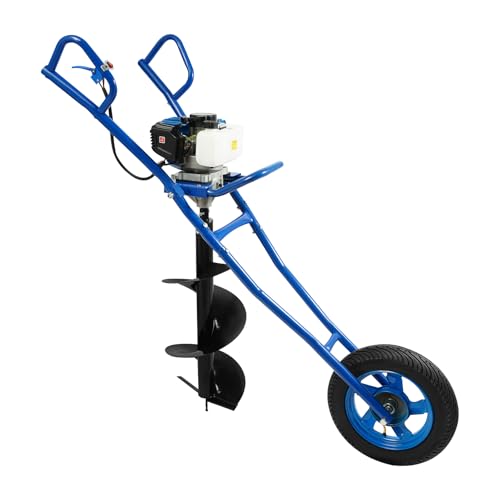 LIAIZE Benzin Erdbohrer Post Hole Digger, 52CC Grabmaschine, 8800 ± 300rpm, 2-Takt Gasbetriebener Erdbohrer, Erdlochbohrer Pfahlbohrer, Gartenbohrer Einrädrige mit Wagen von LIAIZE