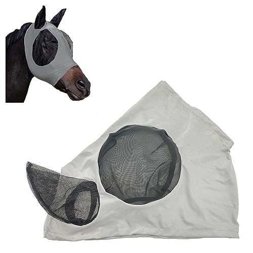 CHENNAN Anti Fliegen Pferdemaske Elastizität Horse Fly Mask Riding Pferdefliegenmaske Fliegenmaske mit Ohrenschutz Einfaches Anlegen Für UV-Schutz, Schutz vor Stechmücken, Fliegen und Wanzen (grau) von CHENNAN