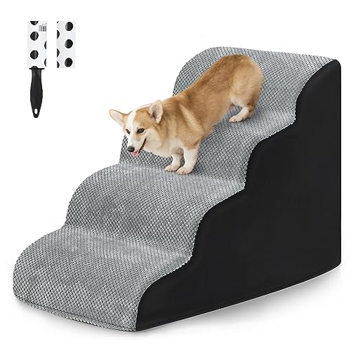 LIANTRAL Hundetreppe Treppe für Bett - Rutschfeste Haustiertreppe für kleine Hunde und Katzen, 4 Stufen Hunderampe für Sofa mit hochdichtem Schaumstoff & abnehmbarem Bezug & Tierhaarentfernerrolle, von LIANTRAL