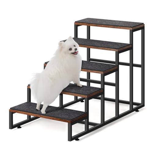 LIANTRAL Hundetreppe für kleine Hunde, 5 Stufen Haustiertreppe für Hochbett und Couch Sofa, Metall und Holz, rutschfeste Hundetreppe für kleine Hunde, ältere oder verletzte Haustiere - Rustikales von LIANTRAL