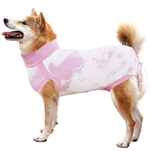 LIANZIMAU Hundebody Nach Op Kastration - Rüde Body für Hunde - Hündin Einteiler Wundschutzanzüge - Chirugenanzug Pet Shirts Tie-Dye Rosa von LIANZIMAU