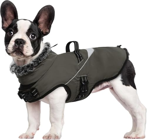 LIANZIMAU Wasserdichter Hundemantel mit Geschirr Wintermantel Hundepullover Fleece Reflektierende Hundejacke Regenmantel für kleine, mittlere und große Hunde von LIANZIMAU