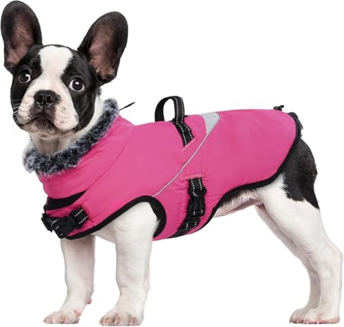 LIANZIMAU Wasserdichter Hundemantel mit Geschirr Wintermantel Hundepullover Fleece Reflektierende Hundejacke Regenmantel für kleine, mittlere und große Hunde von LIANZIMAU