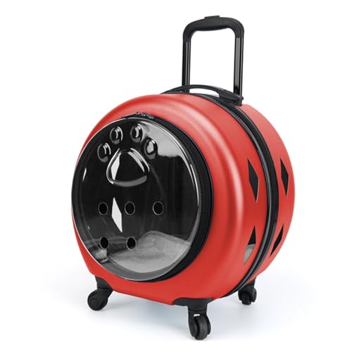 Transportbox für Haustiere auf Rädern Haustier-Trolley, tragbare Reisetasche for Katzenausflüge, transparenter Kapsel-Katzenrucksack mit großer Kapazität Transportbox für Haustiere(Color:Red-A) von LIBANGRONG-888