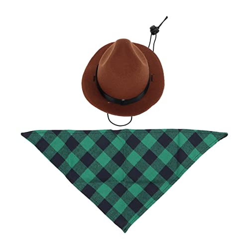 Cowboy-Kostüm für Hunde, Katzen, Cowboyhut mit Bandana, Schal, Cowboyhut und Schal, verstellbar, für Halloween-Party, Rollenspiele, Braun + Grün Cowboy-Kostüm für Hunde, Katzen, Cowboyhut mit Bandana, Schal, Cowboyhut und Schal, verstellbar, für Halloween-Party, Rollenspiele, Braun + Grün von LIBOOI