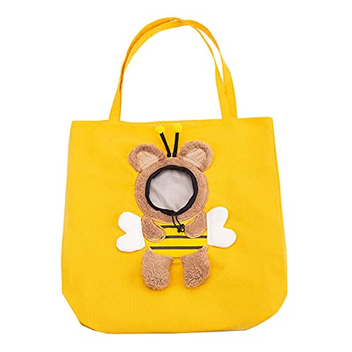 LIBOOI Katzentragetasche, niedliche Bienenform, Segeltuch-Schultertasche mit einziehbarem Kordelzug für Haustierkopfgröße, tragbare kleine Katzen- und Hundehandtasche von LIBOOI