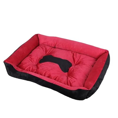 LICHOO Hundebett, Katzenbett, Plüsch-Haustierbett, weiches und bequemes waschbares Bett für Katzen und Hunde, geeignet für Haustiere Aller Größen (50×38×15cm,Schwarz Rot) von LICHOO