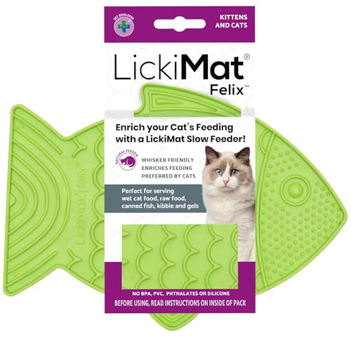 LICKIMAT Felix Katzen-Leckmatte in Fischform, für langsame Fütterung, Langeweile, Angstzustände, perfekt für Futter, Leckereien, Joghurt, Erdnussbutter, lustige Alternative zu einem langsamen von LICKIMAT