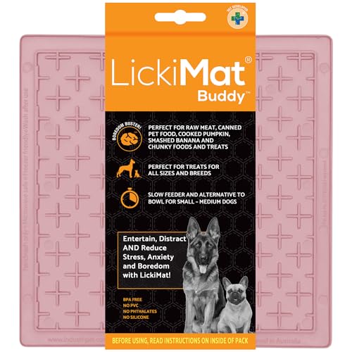 LickiMat Klassische Pastellfarben | Hunde Langsame Fütterung Leckmatte für Angst, Langeweile, Ablenkung, Anreicherung und Training (Guave) von LICKIMAT