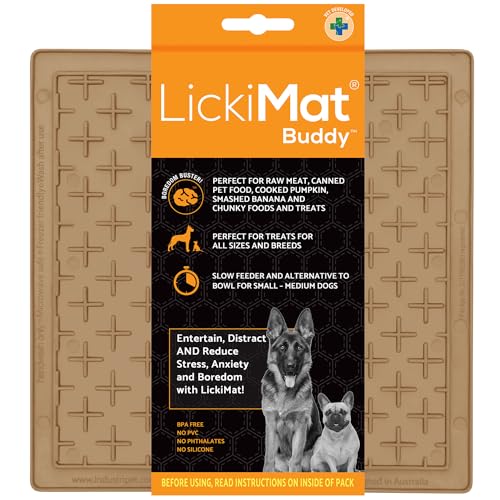 LickiMat Klassische Pastellfarben | Hunde Langsame Fütterung Leckmatte für Angst, Langeweile, Ablenkung, Anreicherung und Training (Kaffee) von LICKIMAT