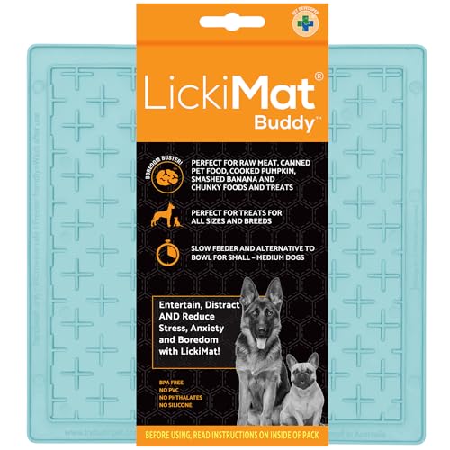 LickiMat Klassische Pastellfarben | Hunde Langsame Fütterung Leckmatte für Angst, Langeweile, Ablenkung, Anreicherung und Training (Mint, Buddy) von LICKIMAT