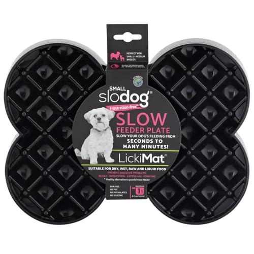 LickiMat Kleiner Slodog geeignet für Nassfutter, Rohfutter, Trockenfutter und Leckerlis Perfekter Spaß-Futterspender für kleine und mittelgroße Hunde Kein Schluck und keine Frustration, Schwarz von LICKIMAT