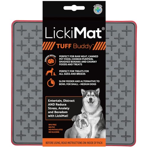 LICKIMAT Tuff, Heavy-Duty Buddy, Dog Slow Feeder Leckmatte, Langeweile Angst Reduzierer, lustige Alternative zu einem Slow Feed Hundenapf, Rot von LICKIMAT